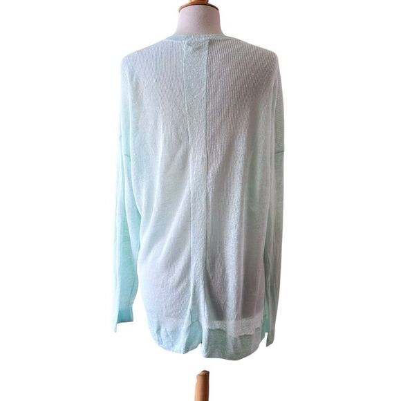 VINCE Pastel Aqua Blue Linen V-Neck Light weight Coastal Sweater - Large - Picture 7 of 11